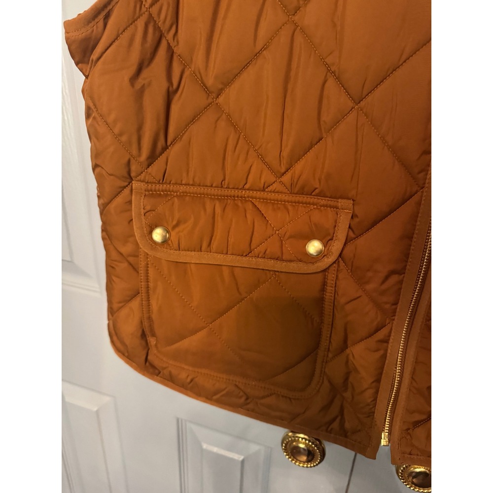 J.Crew Quilted Vest Womens 2X Brown Sleeveless Puffer Pockets Gold Zip EUC - Picture 3 of 6